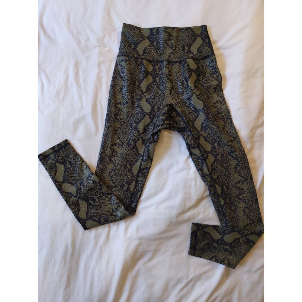 Buff Bunny Elysium Leggings Snake Print Olive Green High Waist Compression S